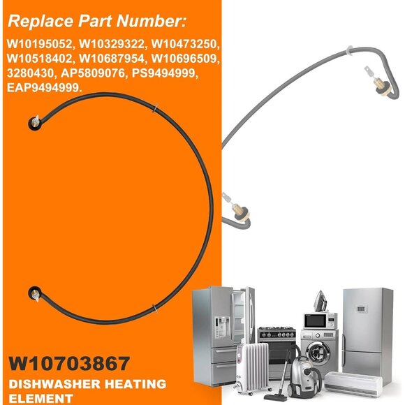 W10703867 Dishwasher Heating Element Kit Whirlpool KitchenAid Kenmore Jenn-Air - Picture 6 of 7